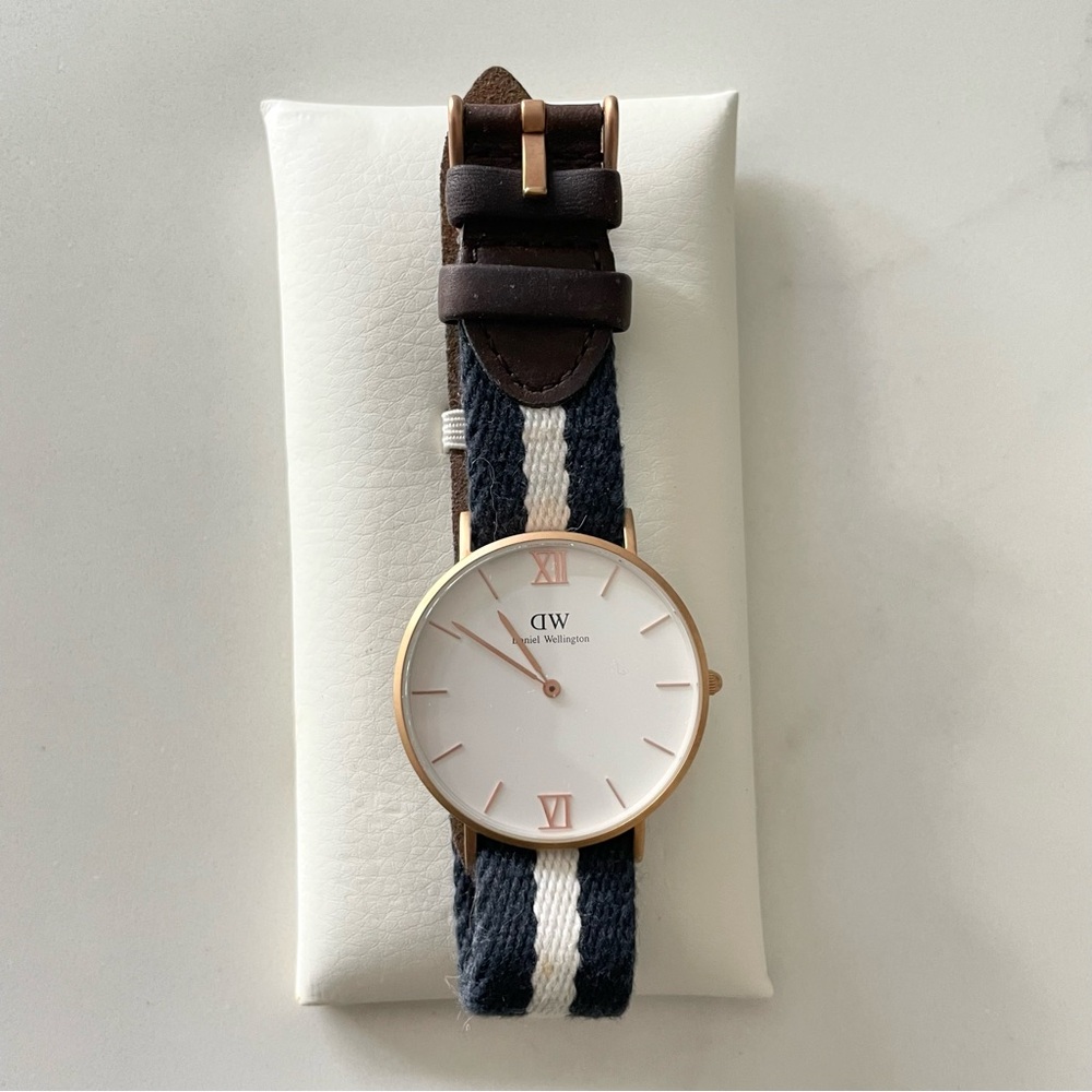 Daniel Wellington Watch in Rose Gold with a Navy Blue NATO Strap